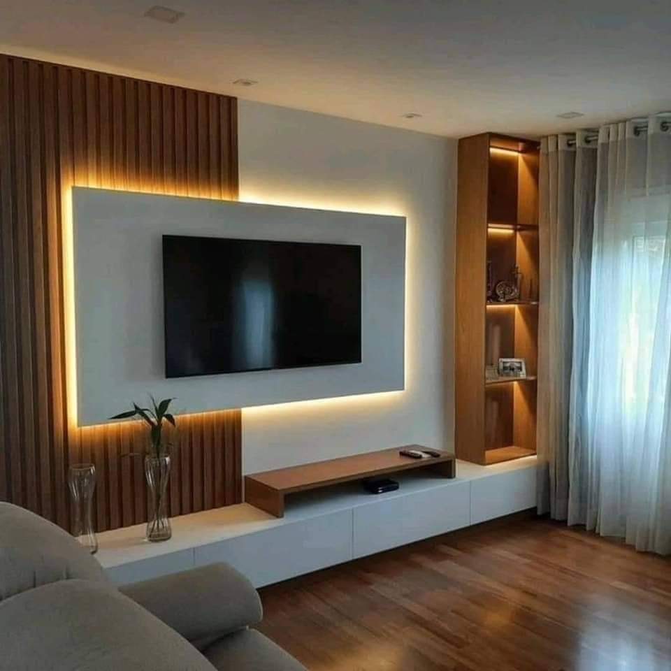 TV unit with wood slat wall Jodhpur