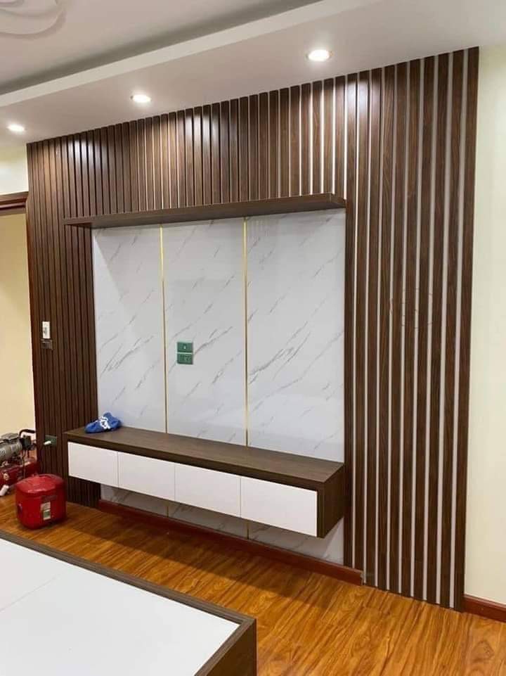 TV unit with slat wall marble Ahmedabad