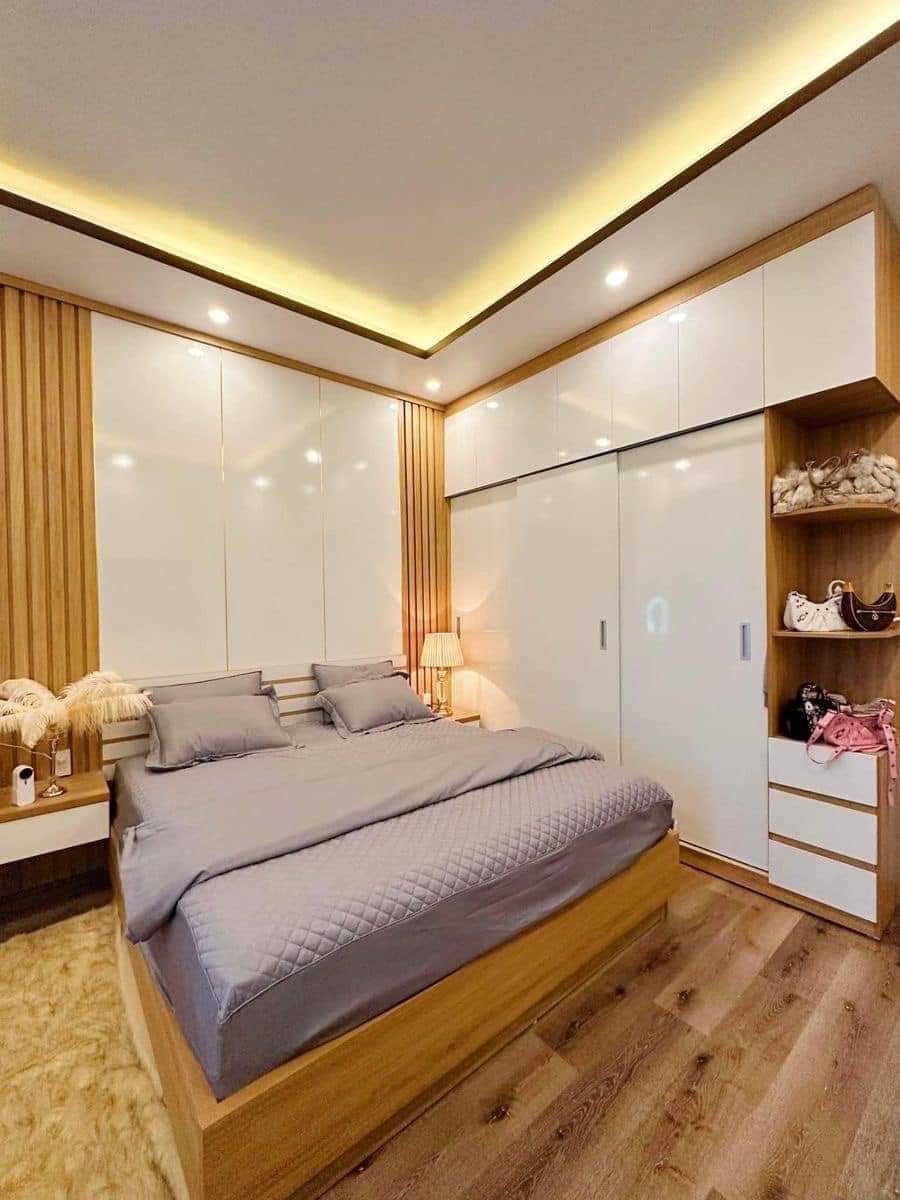 Full bedroom with wardrobe and slat wall Ahmedabad