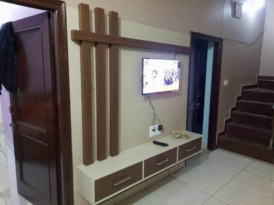 TV unit with vertical slat columns Ahmedabad