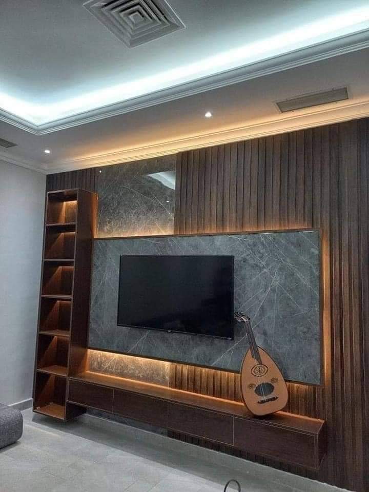 TV unit with slat wall and bookshelf Ahmedabad