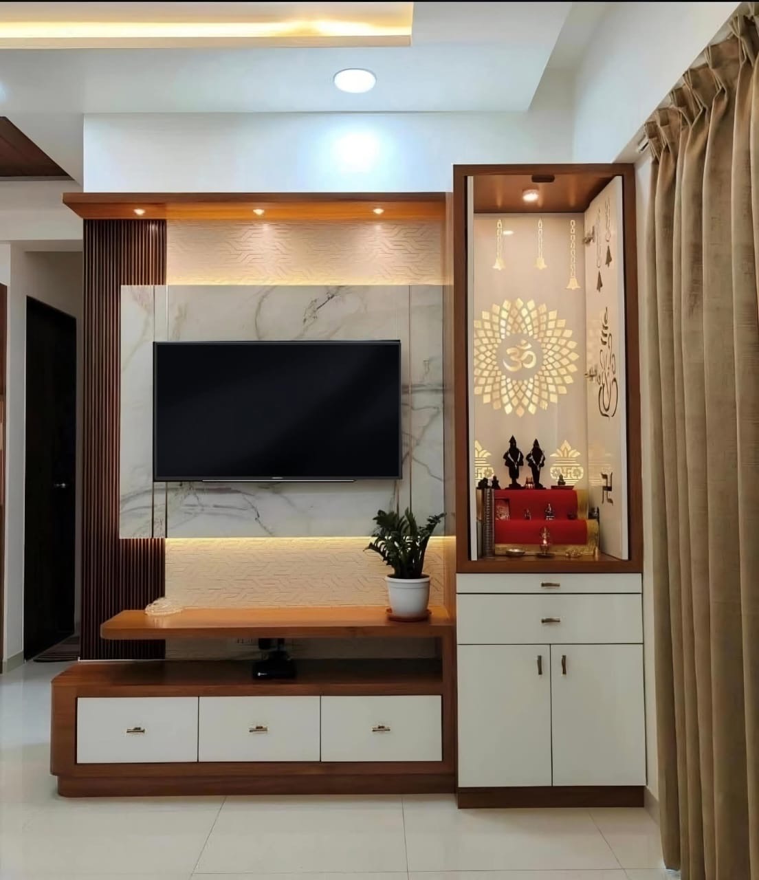 TV unit with mandir pooja area Ahmedabad